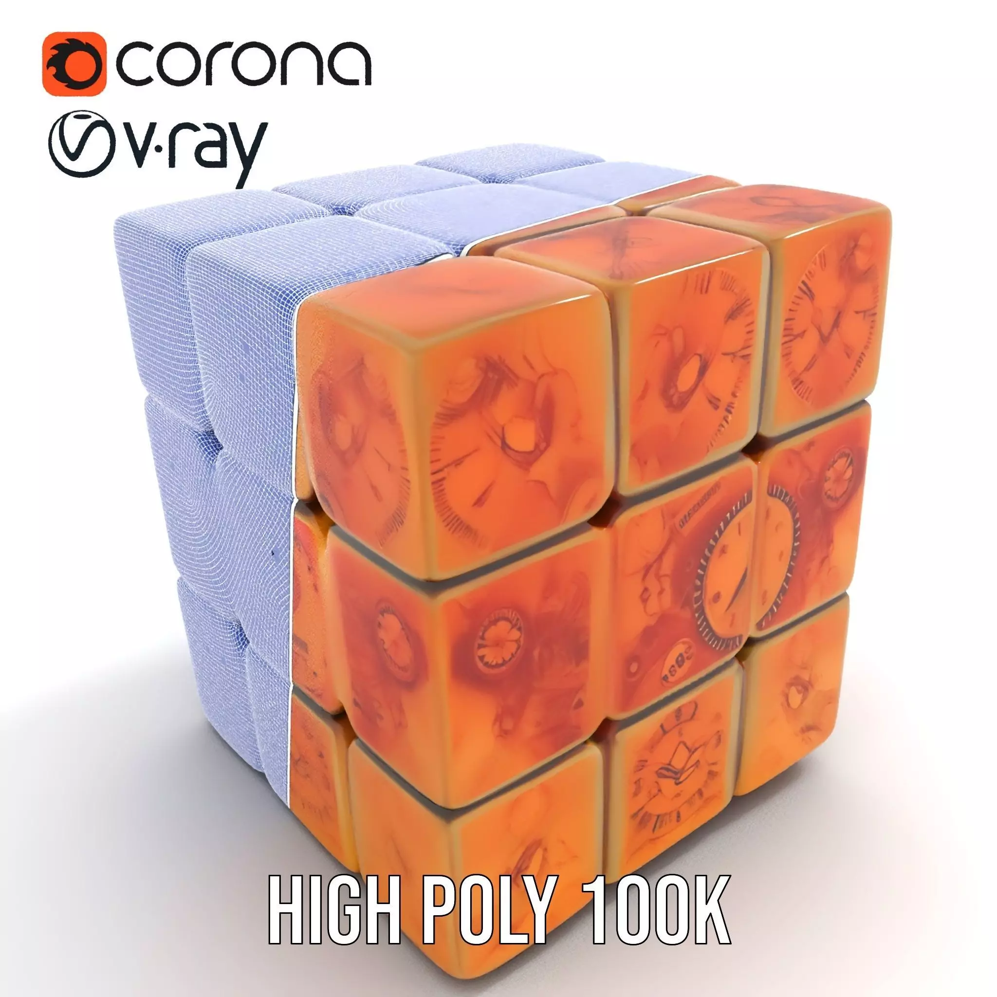 Steampunk Clock Cube model pack Low-poly 3D model_30