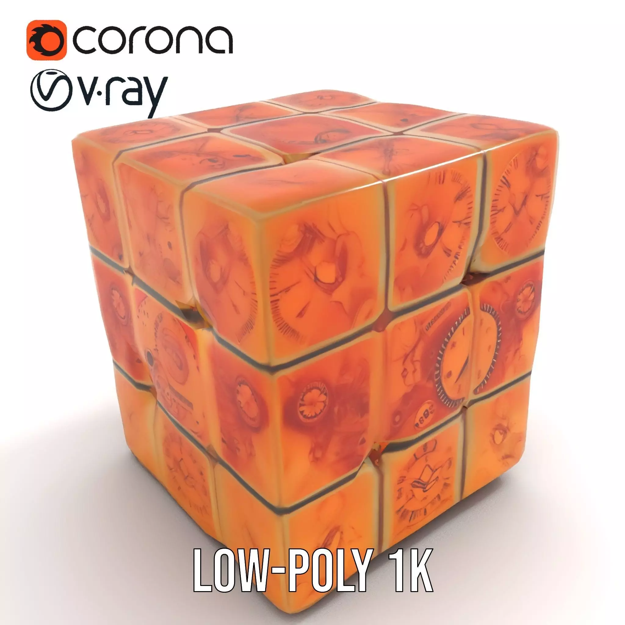 Steampunk Clock Cube model pack Low-poly 3D model_15