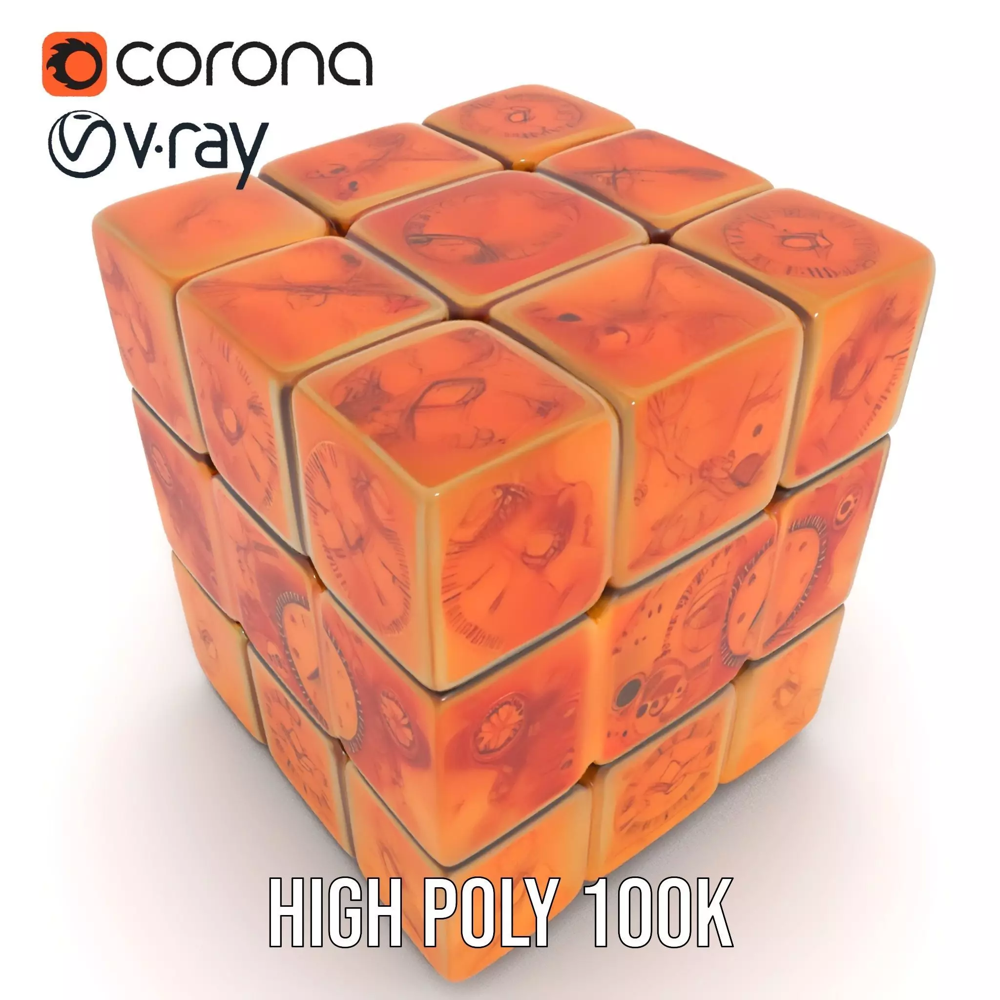 Steampunk Clock Cube model pack Low-poly 3D model_19