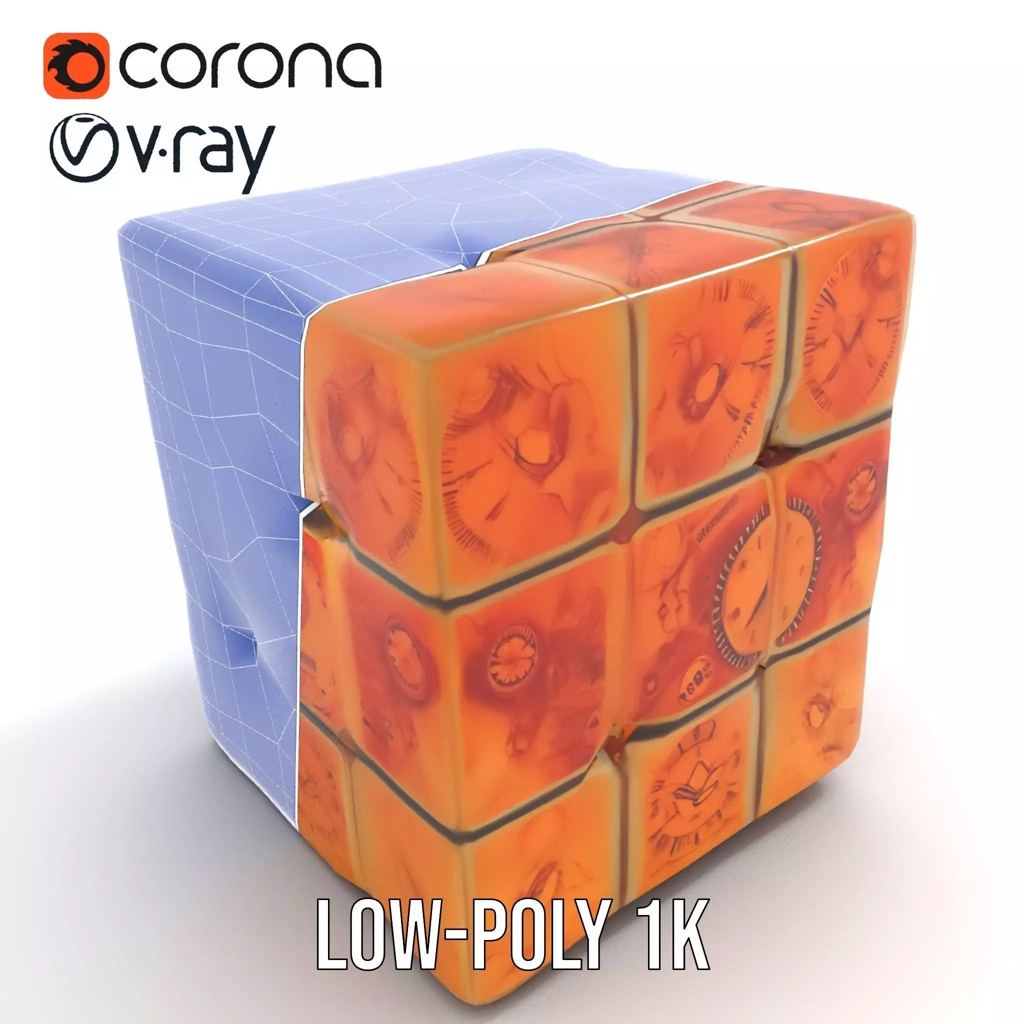 Steampunk Clock Cube model pack Low-poly 3D model_29