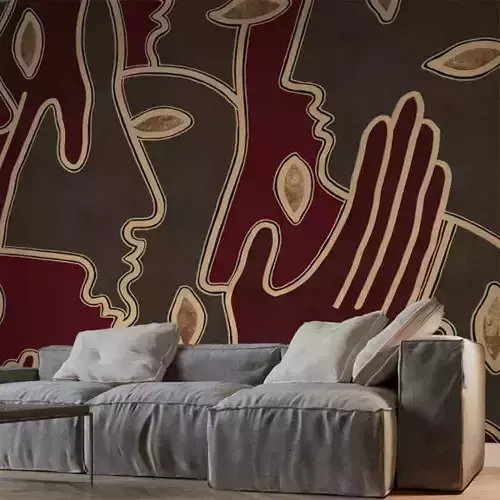 Luxe Line Art Faces Mural Texture 