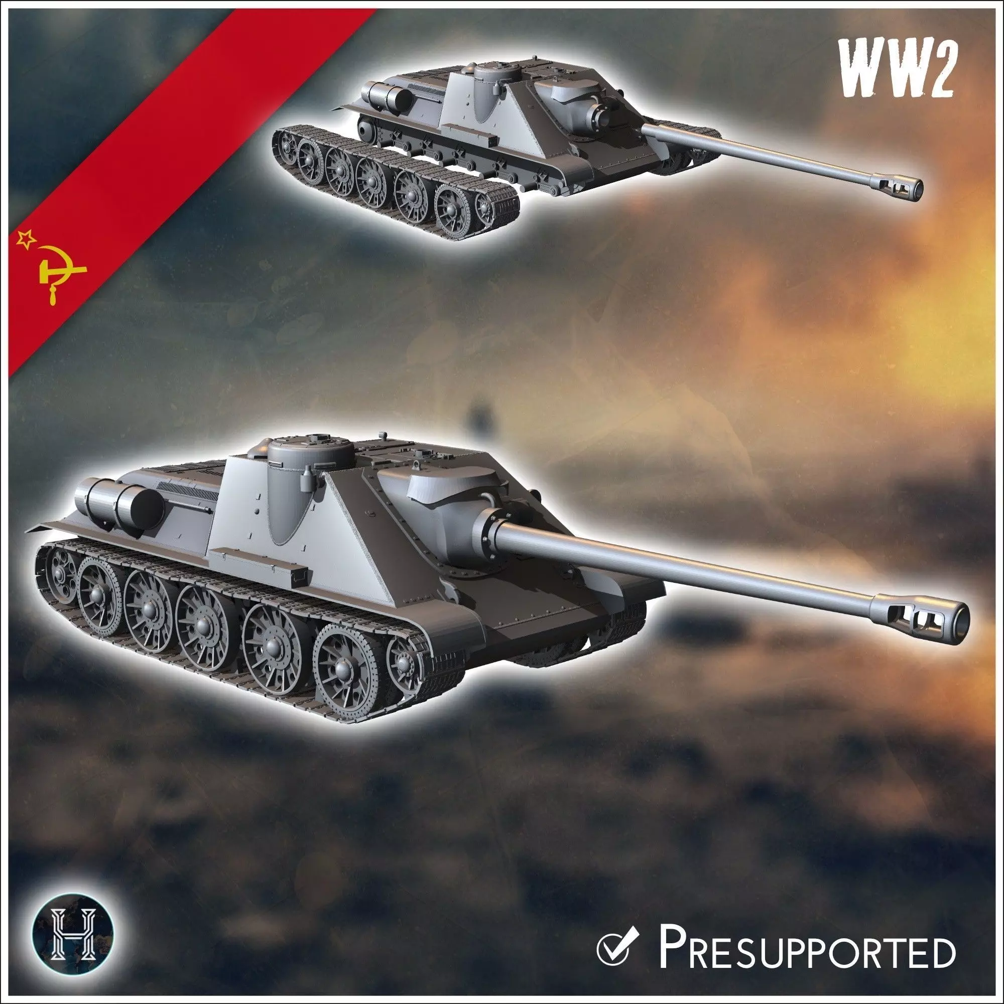 SU-122P assault gun - Soviet army WW2 Second World East front Os 3D print model_0