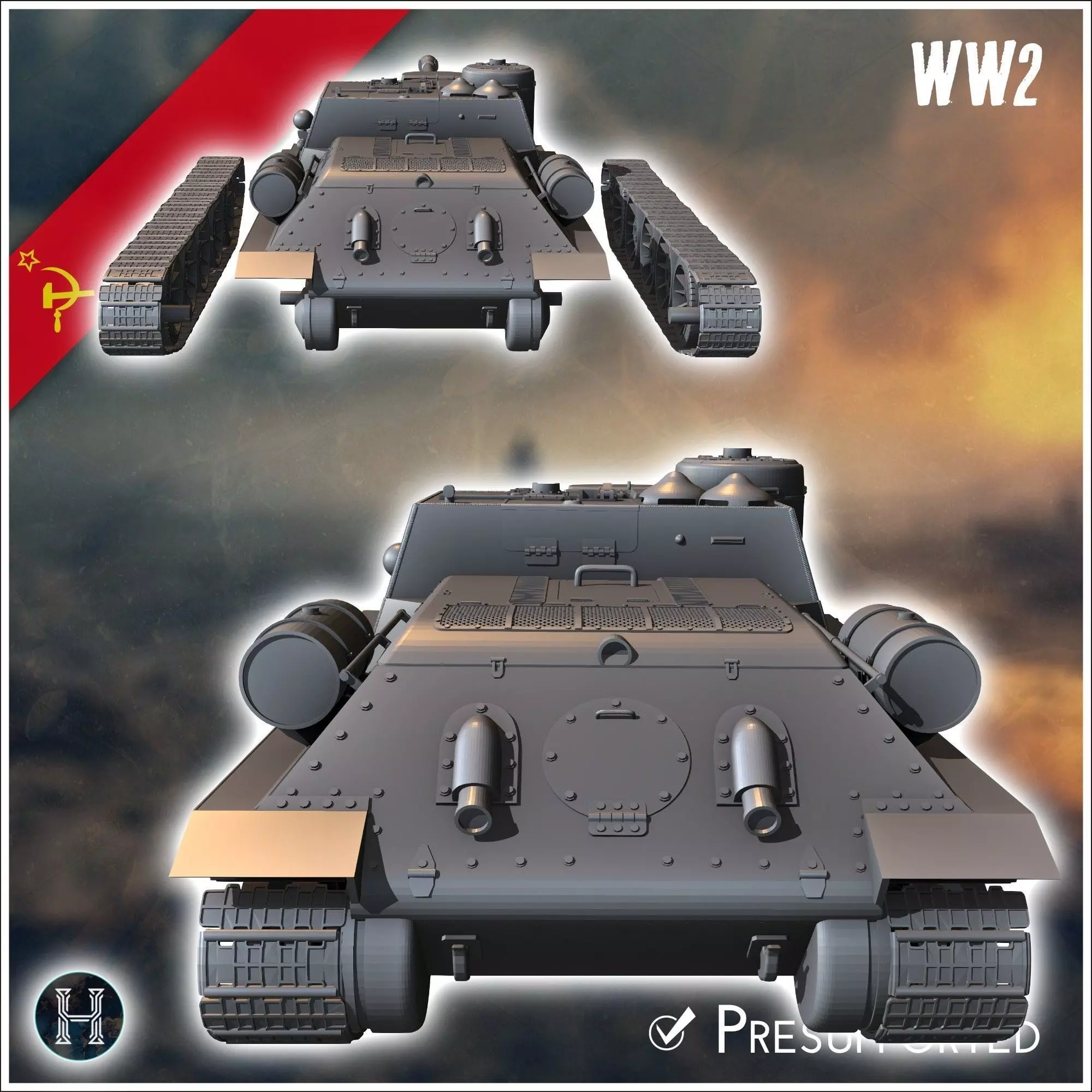 SU-122P assault gun - Soviet army WW2 Second World East front Os 3D print model_2