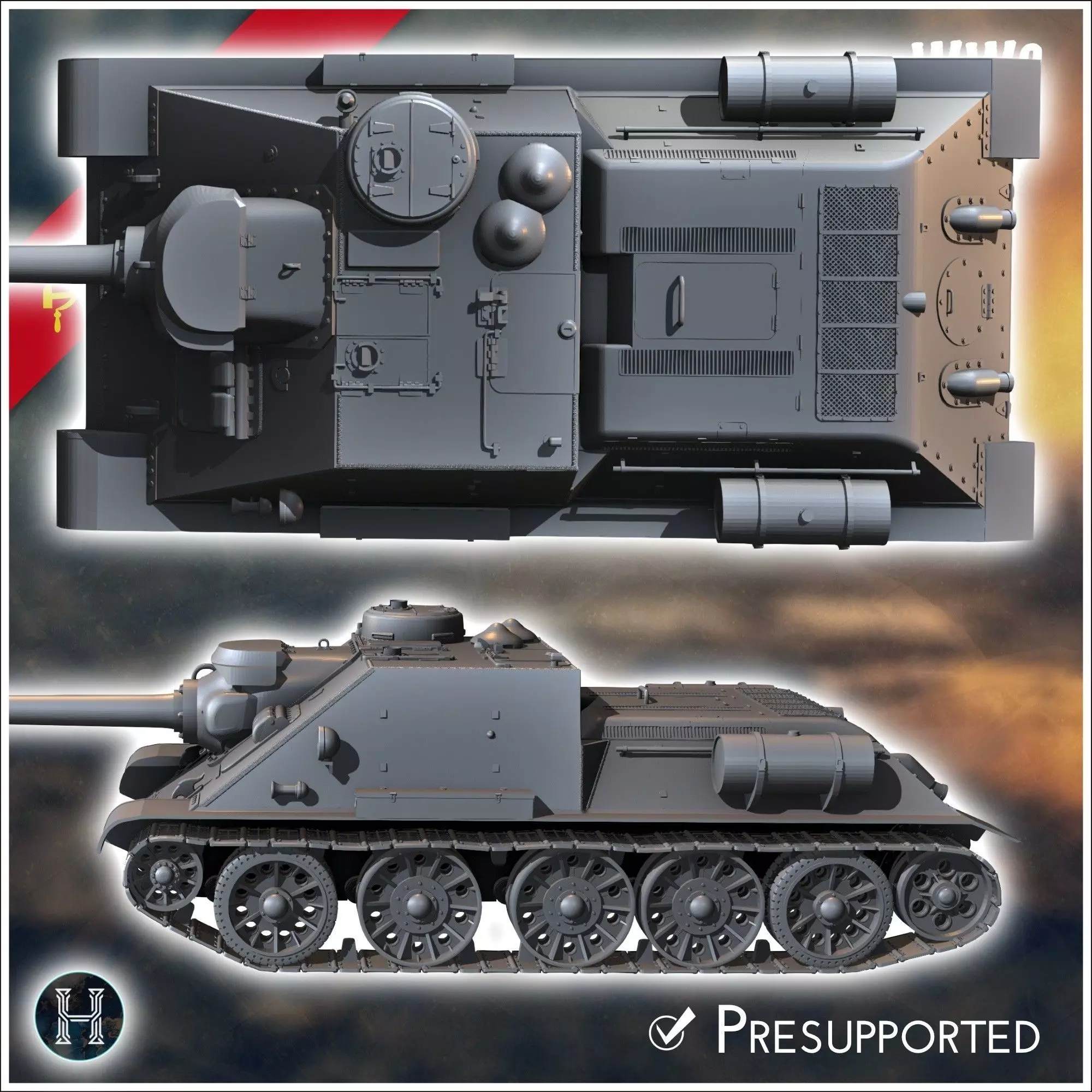 SU-122P assault gun - Soviet army WW2 Second World East front Os 3D print model_3