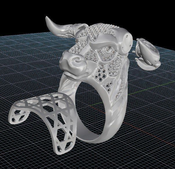 Ring bull with diamonds 3D print model_6