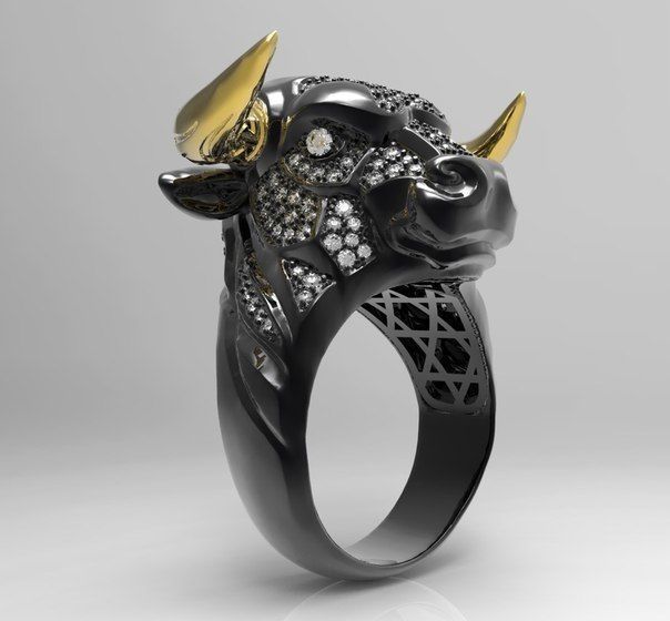 Ring bull with diamonds 3D print model_2