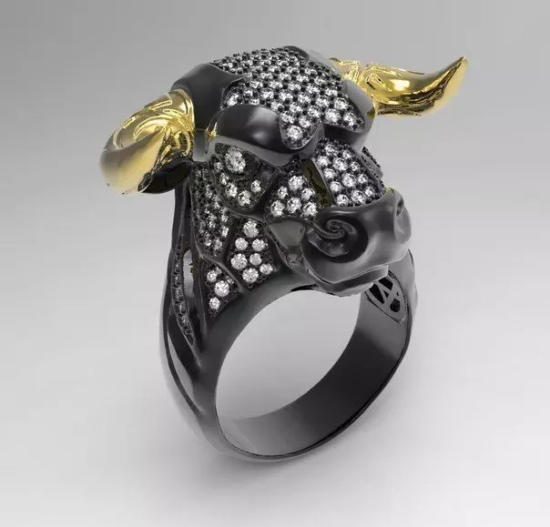 Ring bull with diamonds 3D print model_0