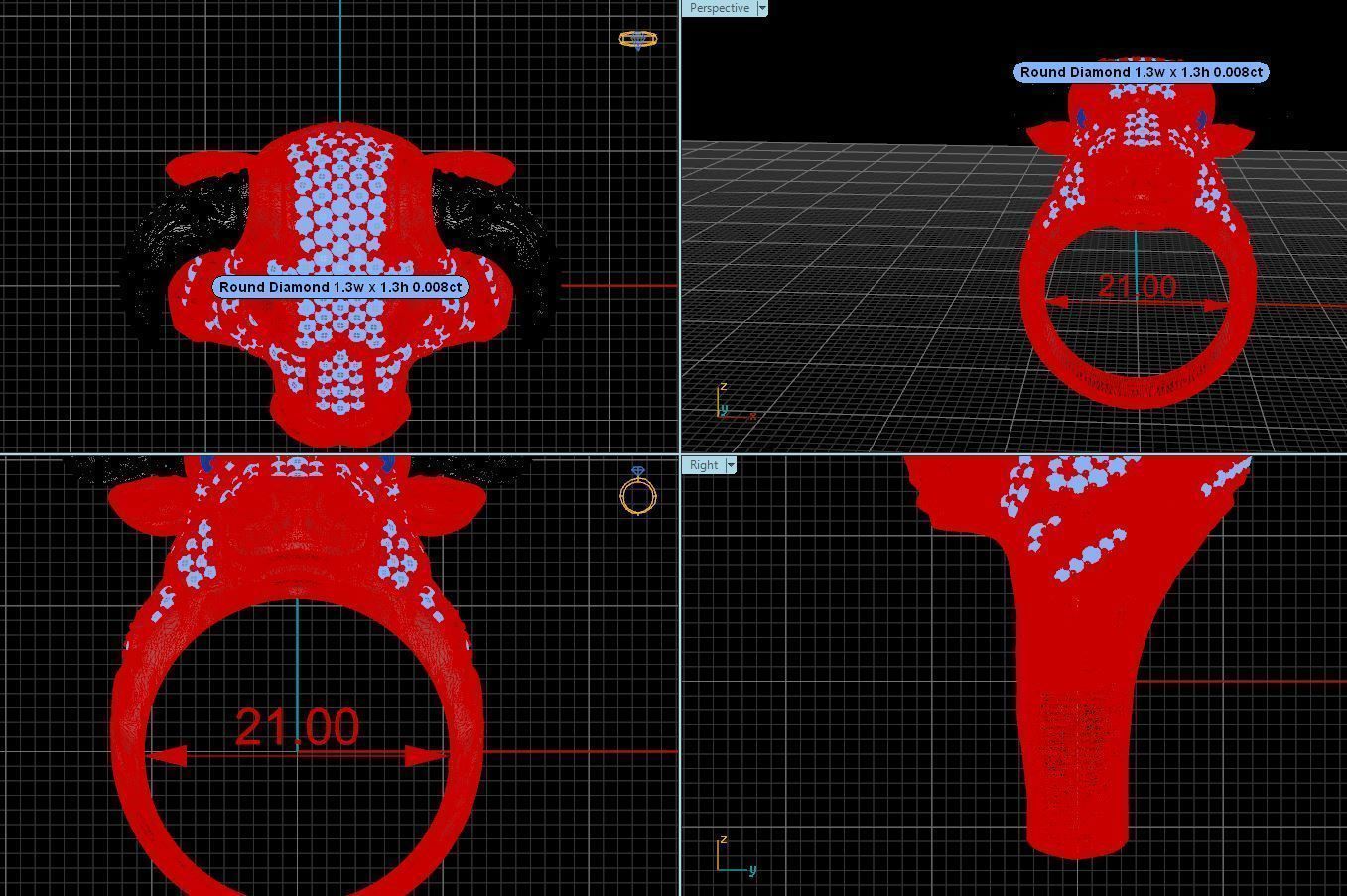 Ring bull with diamonds 3D print model_4