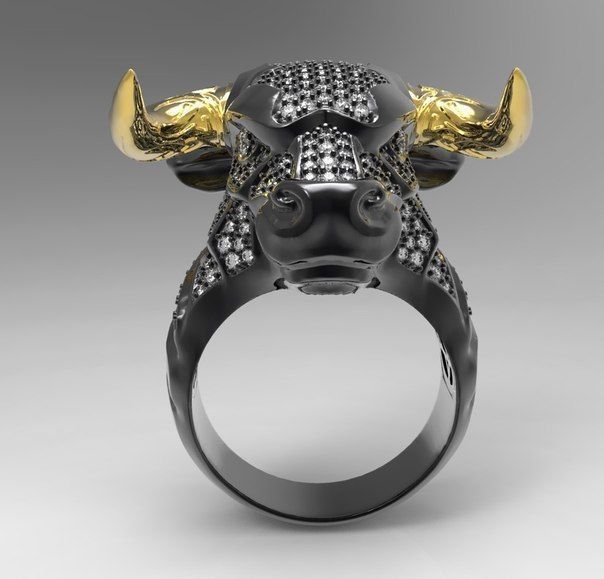 Ring bull with diamonds 3D print model_1