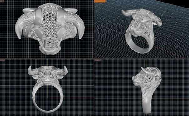Ring bull with diamonds 3D print model_5