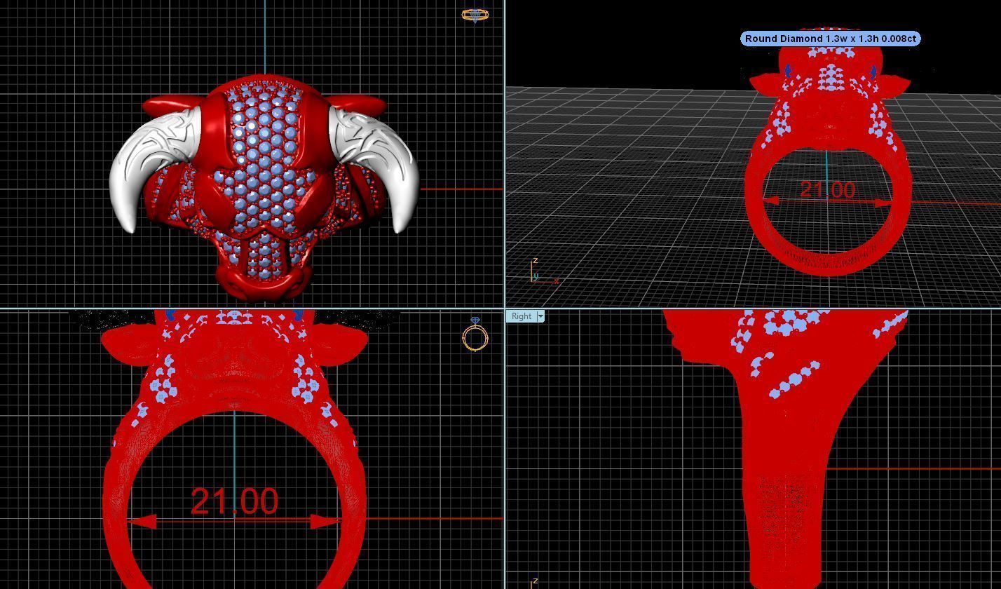 Ring bull with diamonds 3D print model_3