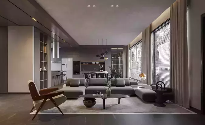modern living and dining room interior 