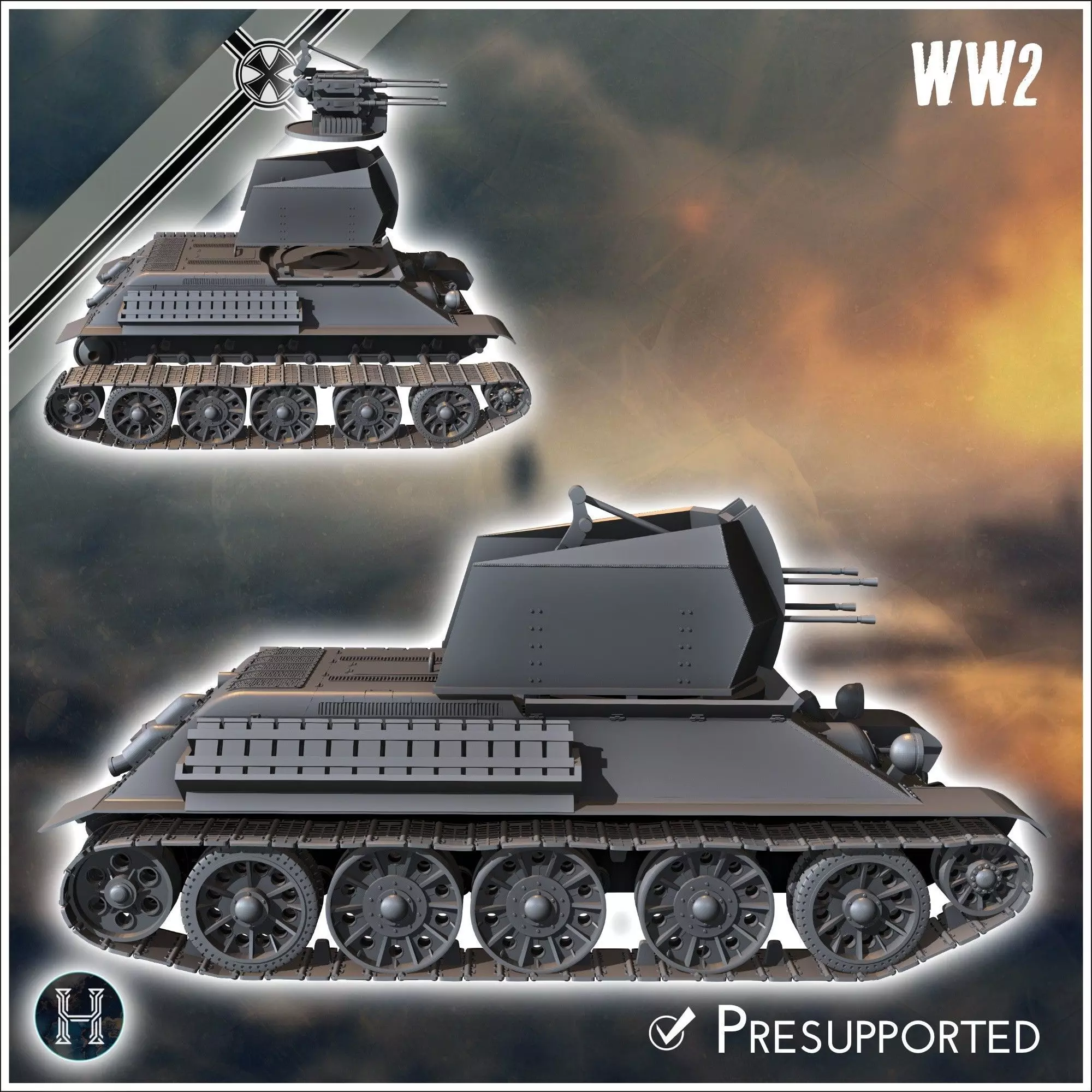 Flakpanzer T-34 anti-aircraft gun - Germany Eastern Western Fron 3D print model_1