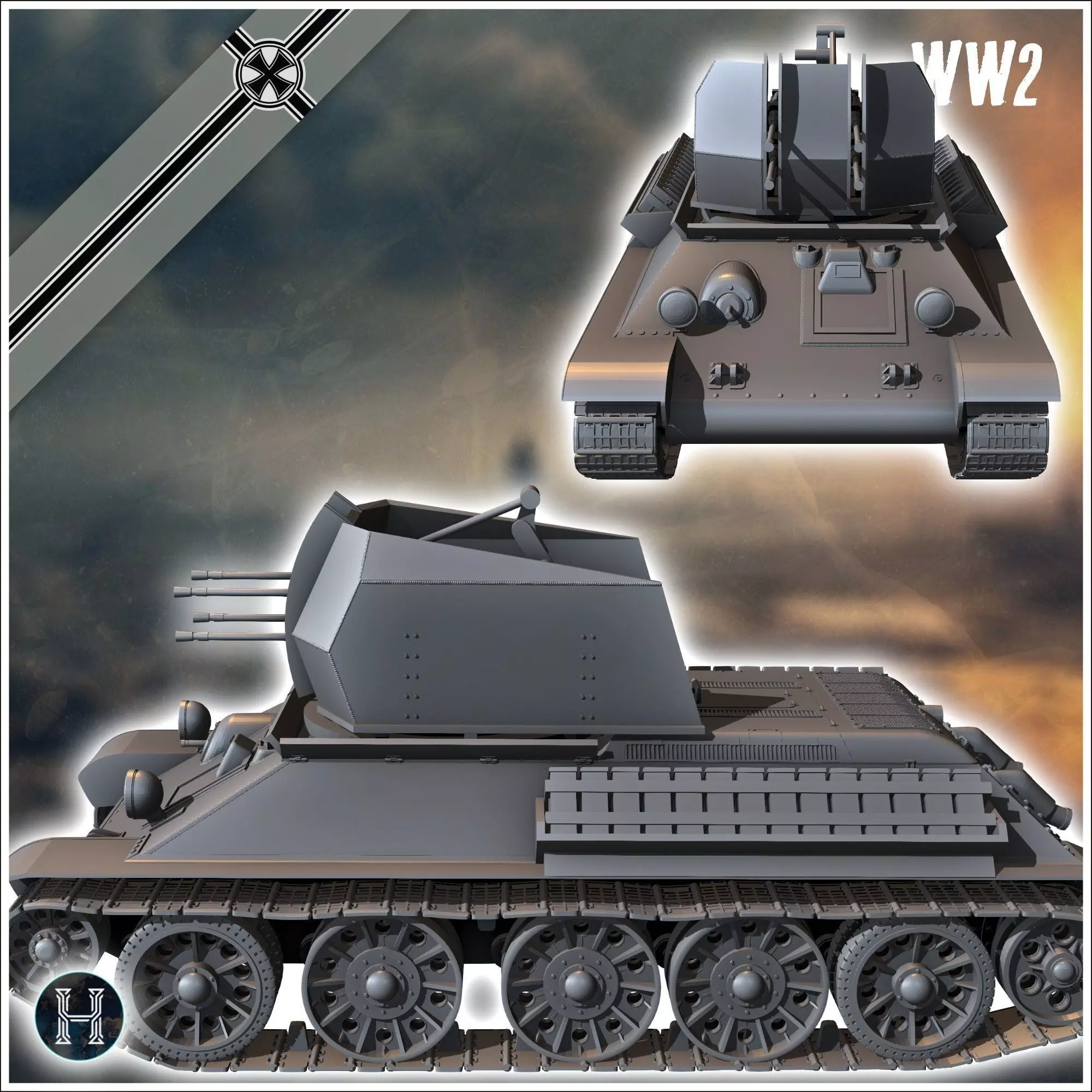 Flakpanzer T-34 anti-aircraft gun - Germany Eastern Western Fron 3D print model_3