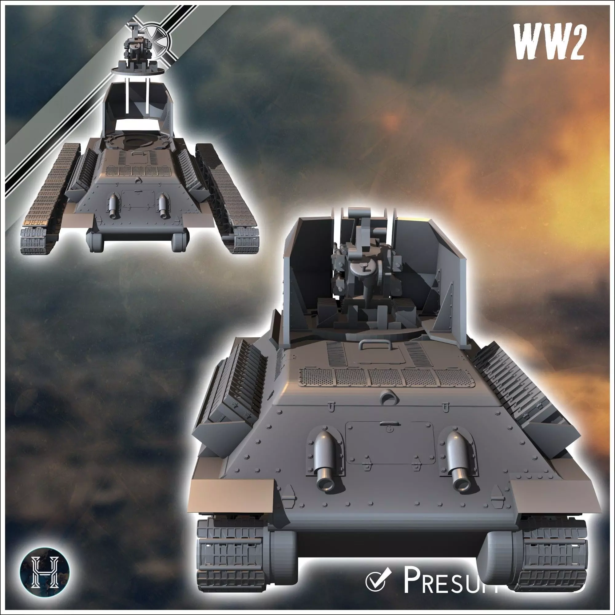 Flakpanzer T-34 anti-aircraft gun - Germany Eastern Western Fron 3D print model_2