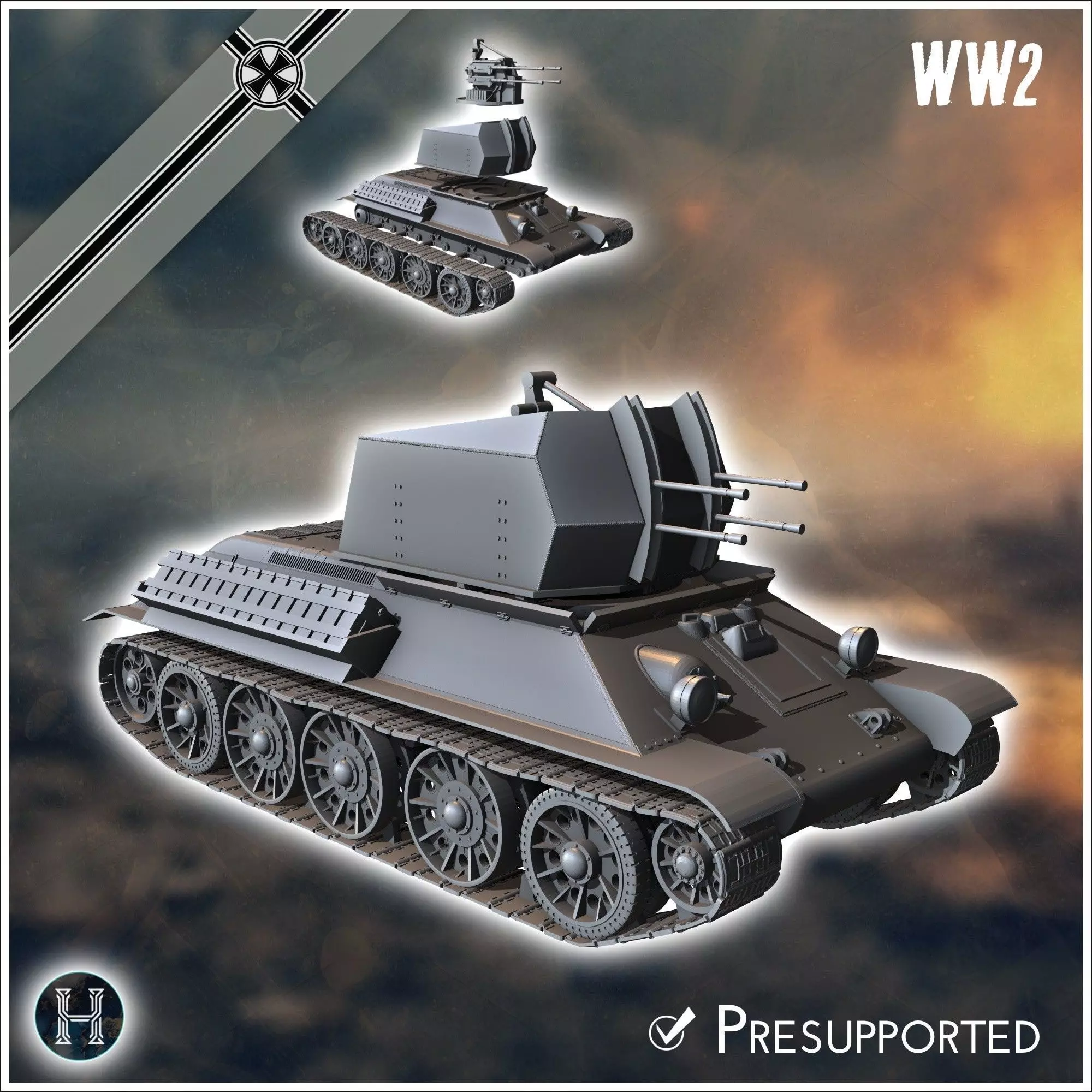 Flakpanzer T-34 anti-aircraft gun - Germany Eastern Western Fron 3D print model_0