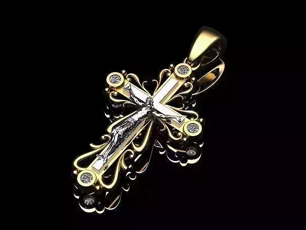 Cross gold pendant with diamonds