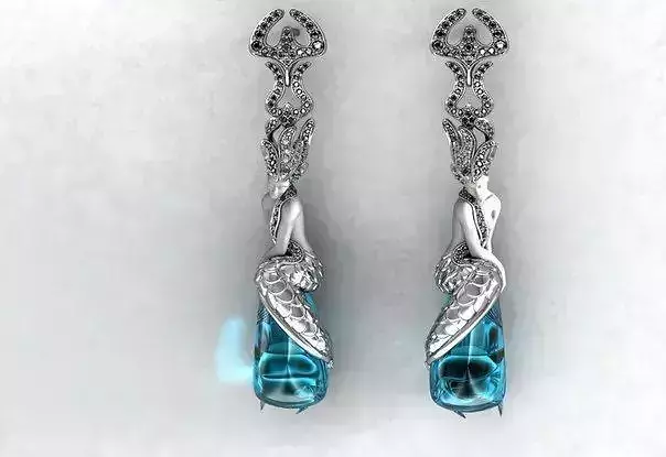 Earrings topaz pendant with mermaid