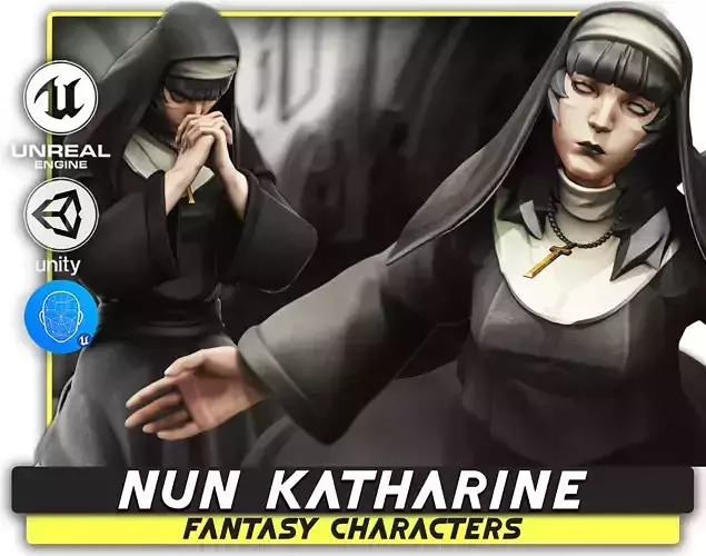 Nun - Sister Katharine - Stylized Fantasy Character - 76 Low-poly 3D model