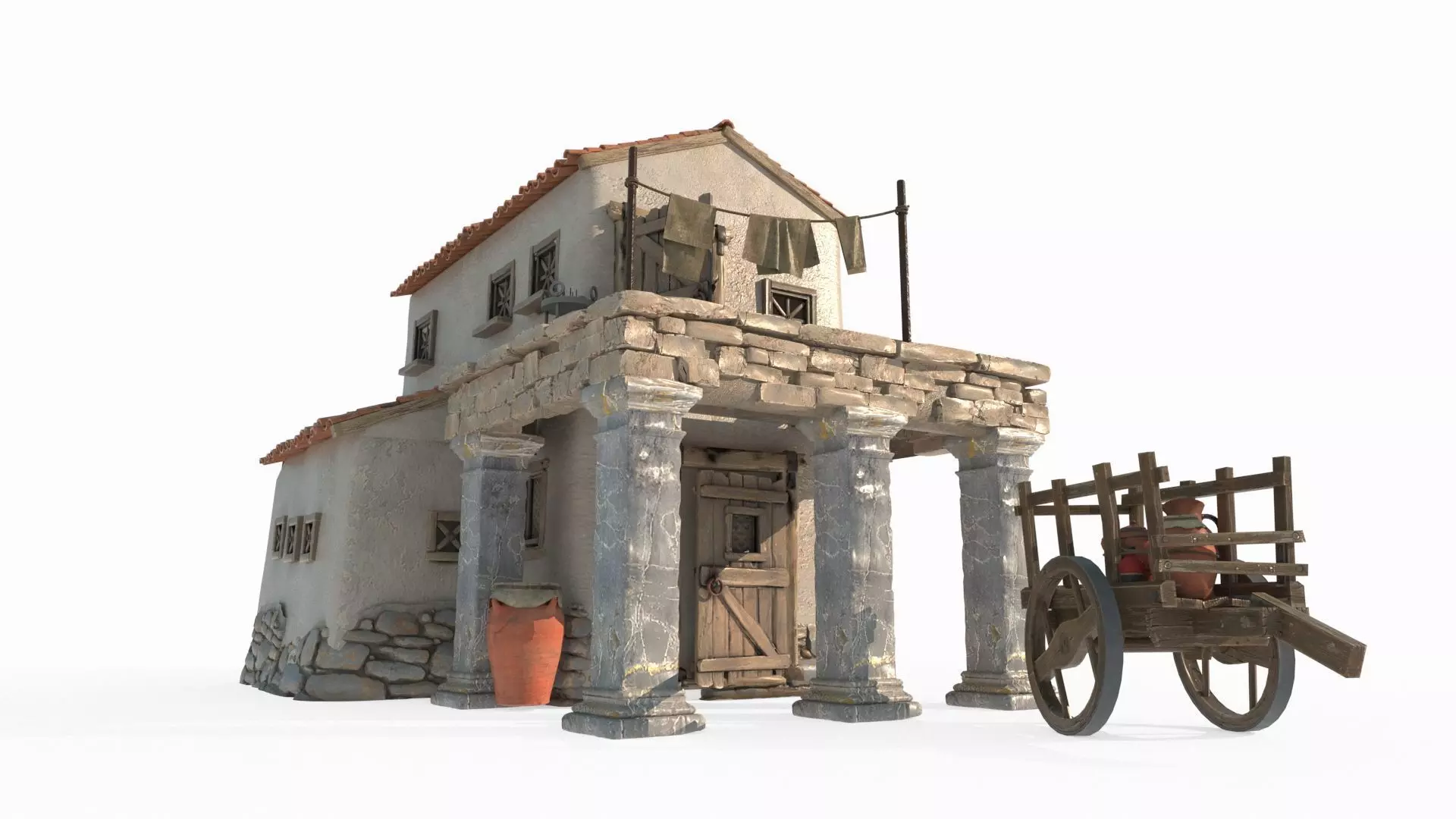 Medieval red-tiled houses 3D model_0