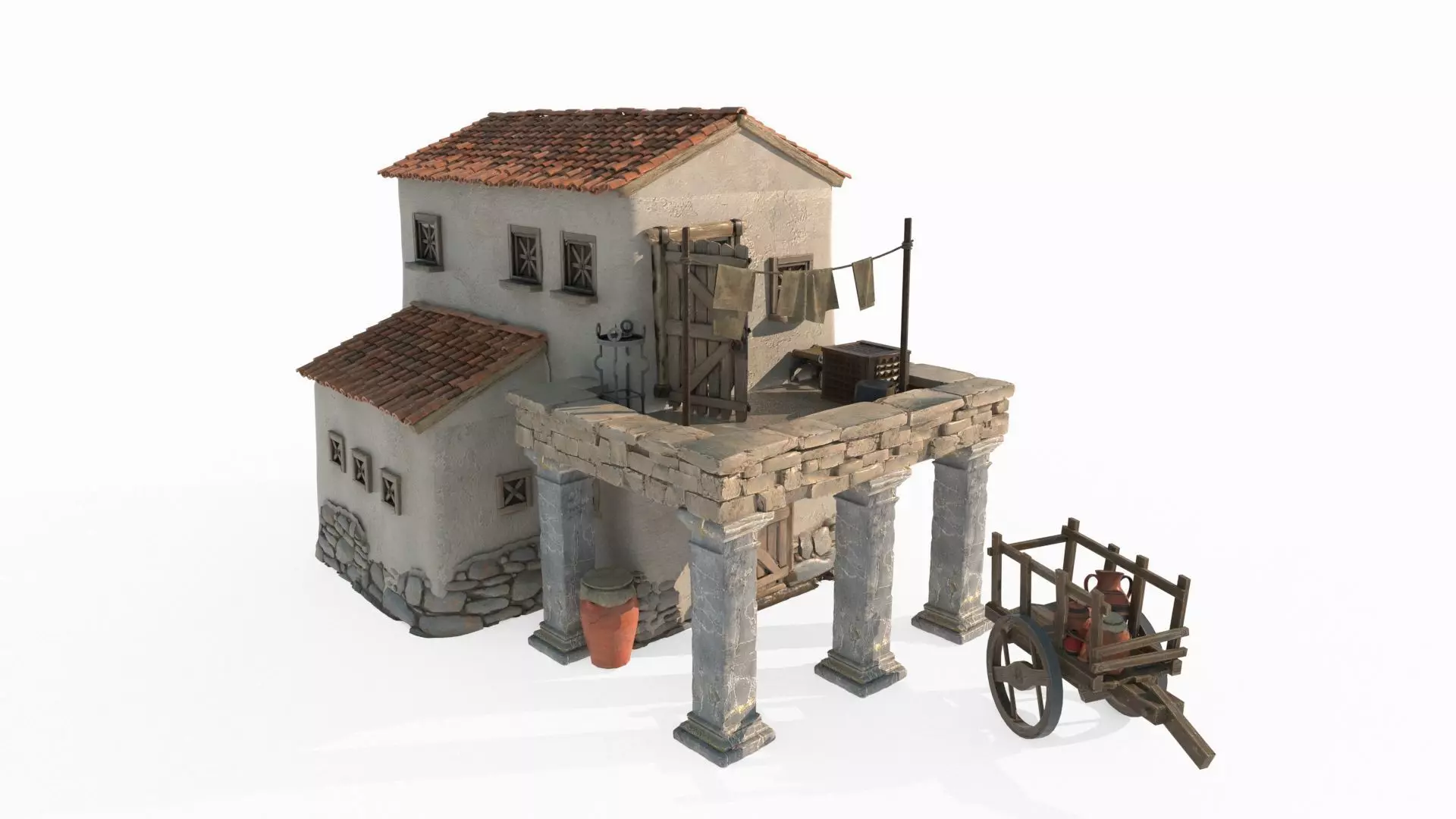 Medieval red-tiled houses 3D model_3