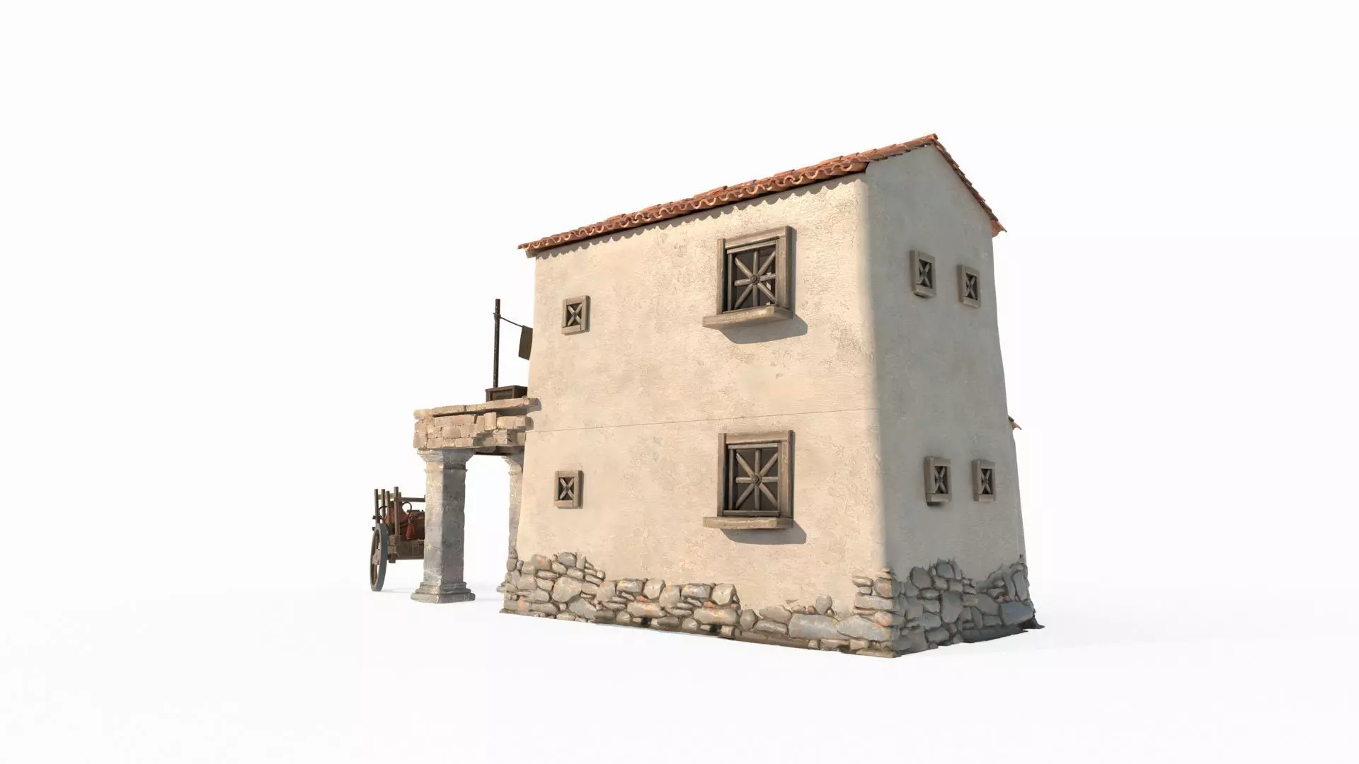 Medieval red-tiled houses 3D model_7