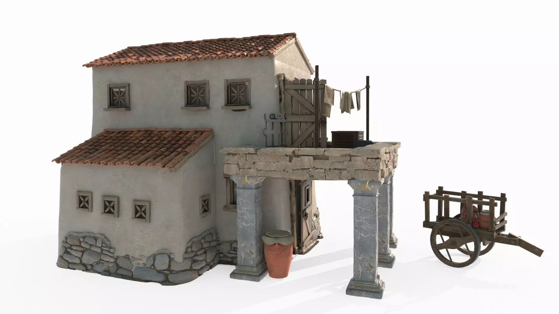 Medieval red-tiled houses 3D model_8
