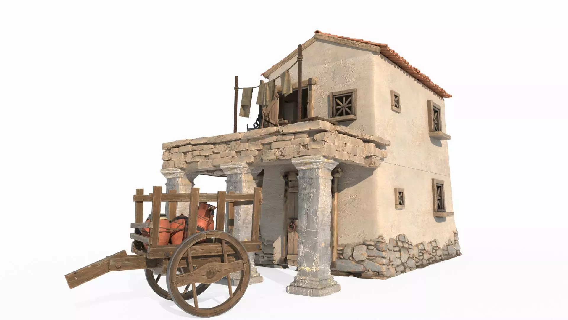 Medieval red-tiled houses 3D model_1