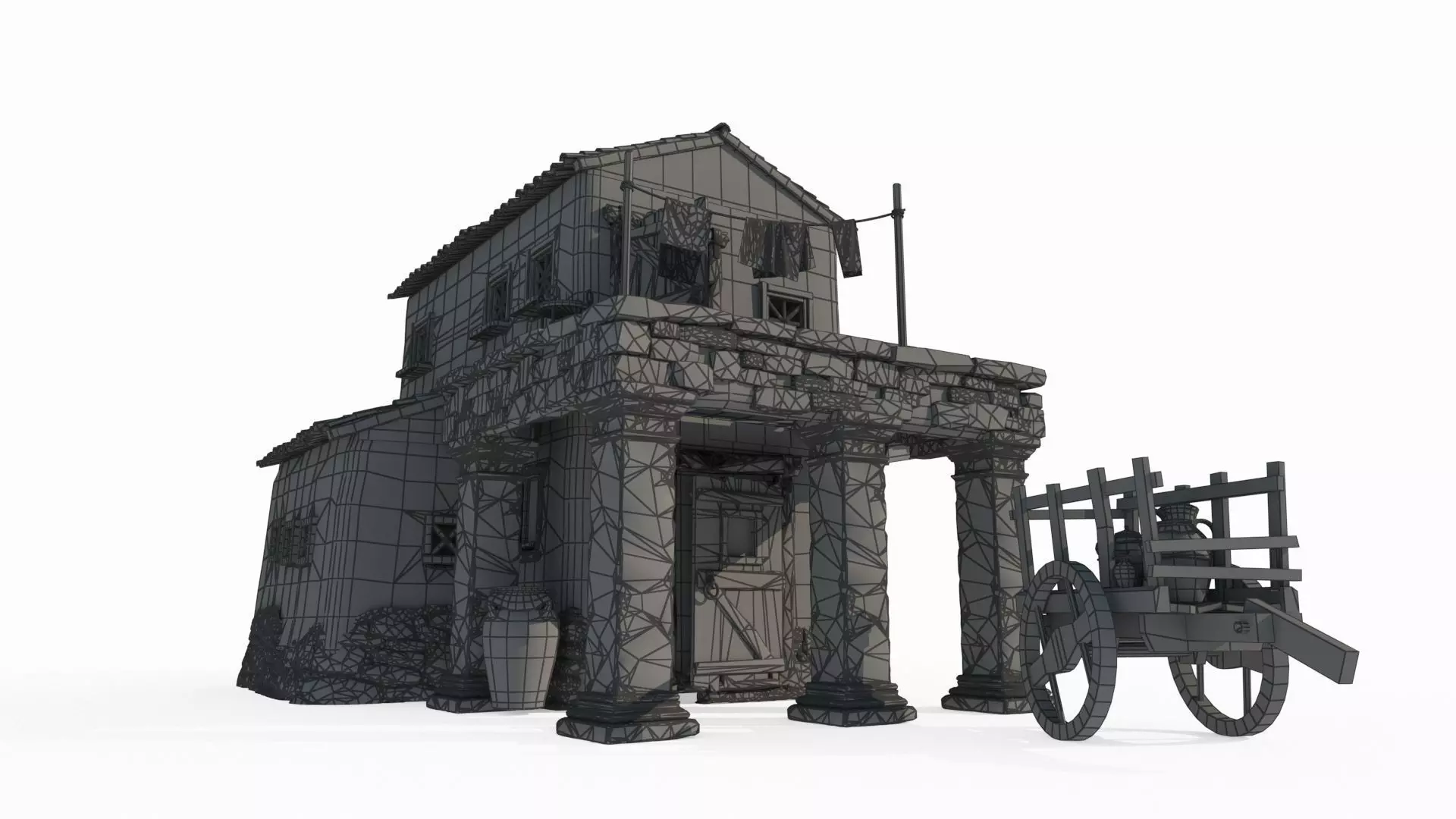 Medieval red-tiled houses 3D model_4