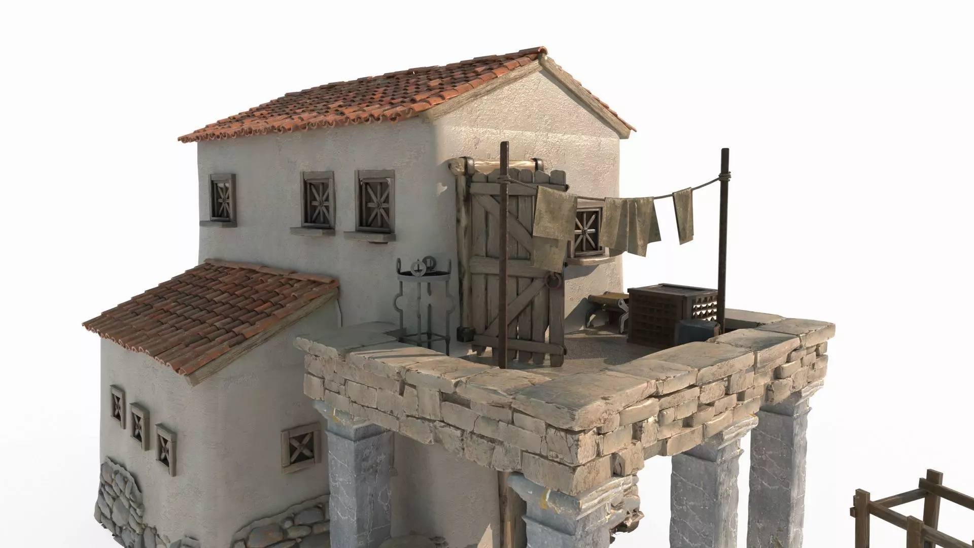 Medieval red-tiled houses 3D model_5