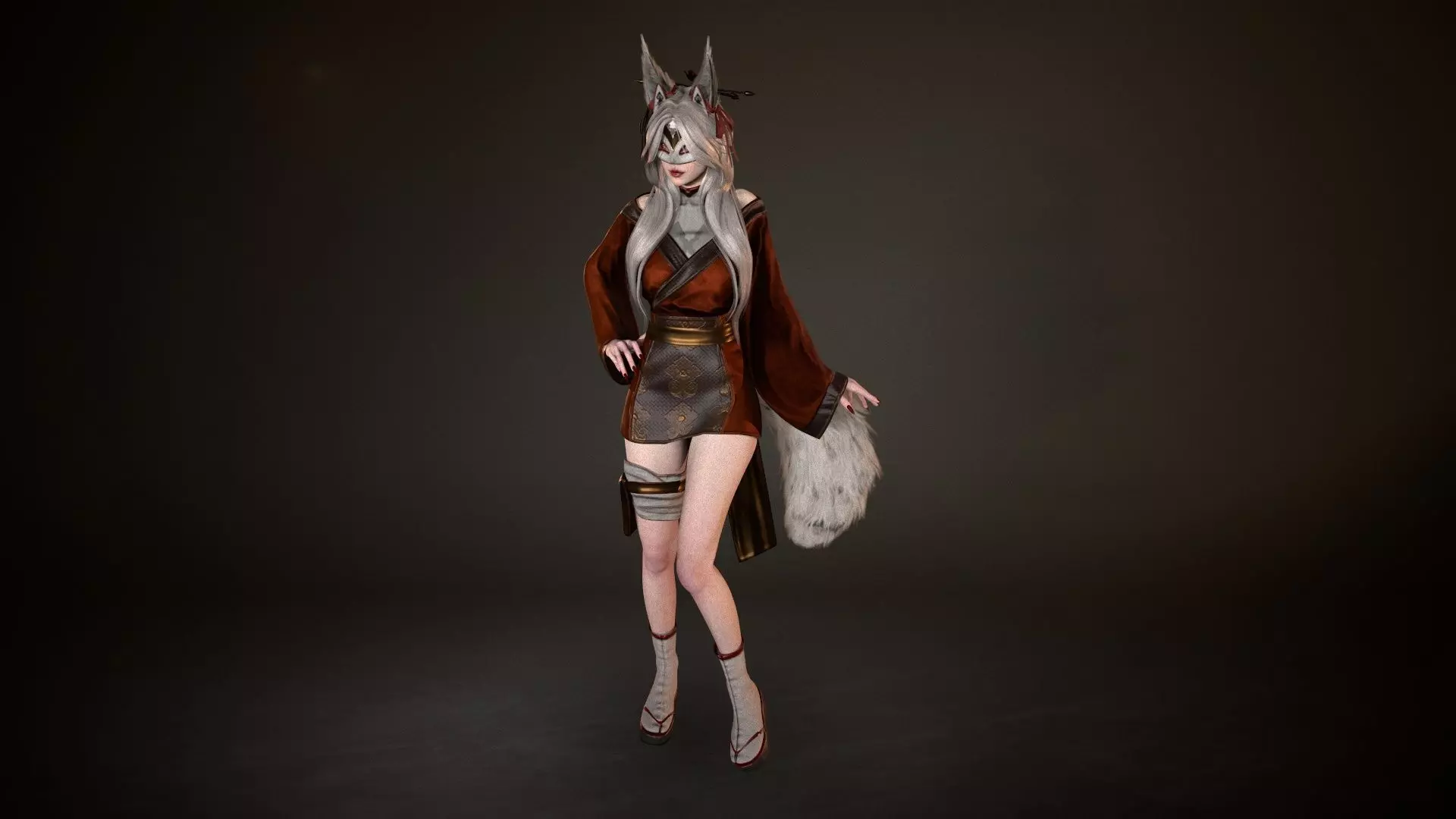 Kitsune Low-poly 3D model_5