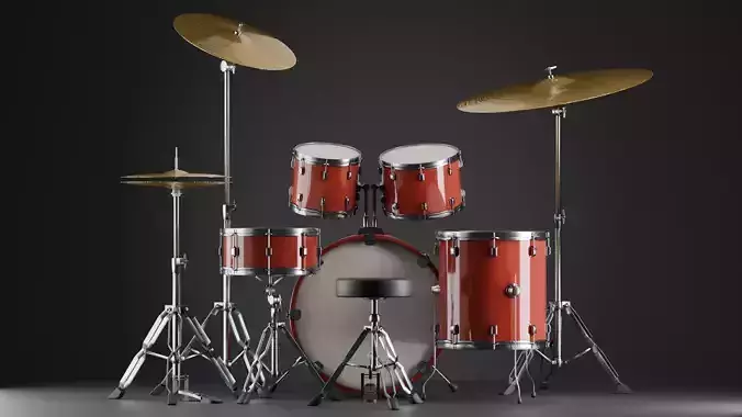 High-poly Drum Kit with PBR textures