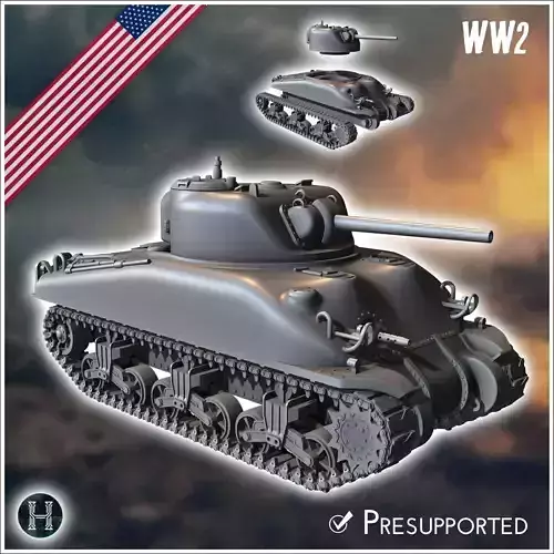 Sherman M4A1 - USA US Army Western Front Normandy Africa Bulge W 3D print model