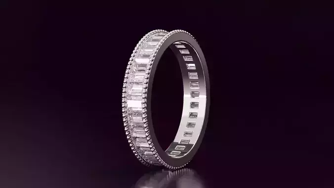 Channel Set Baguette cut eternity ring w bead N02 1938CT EU54