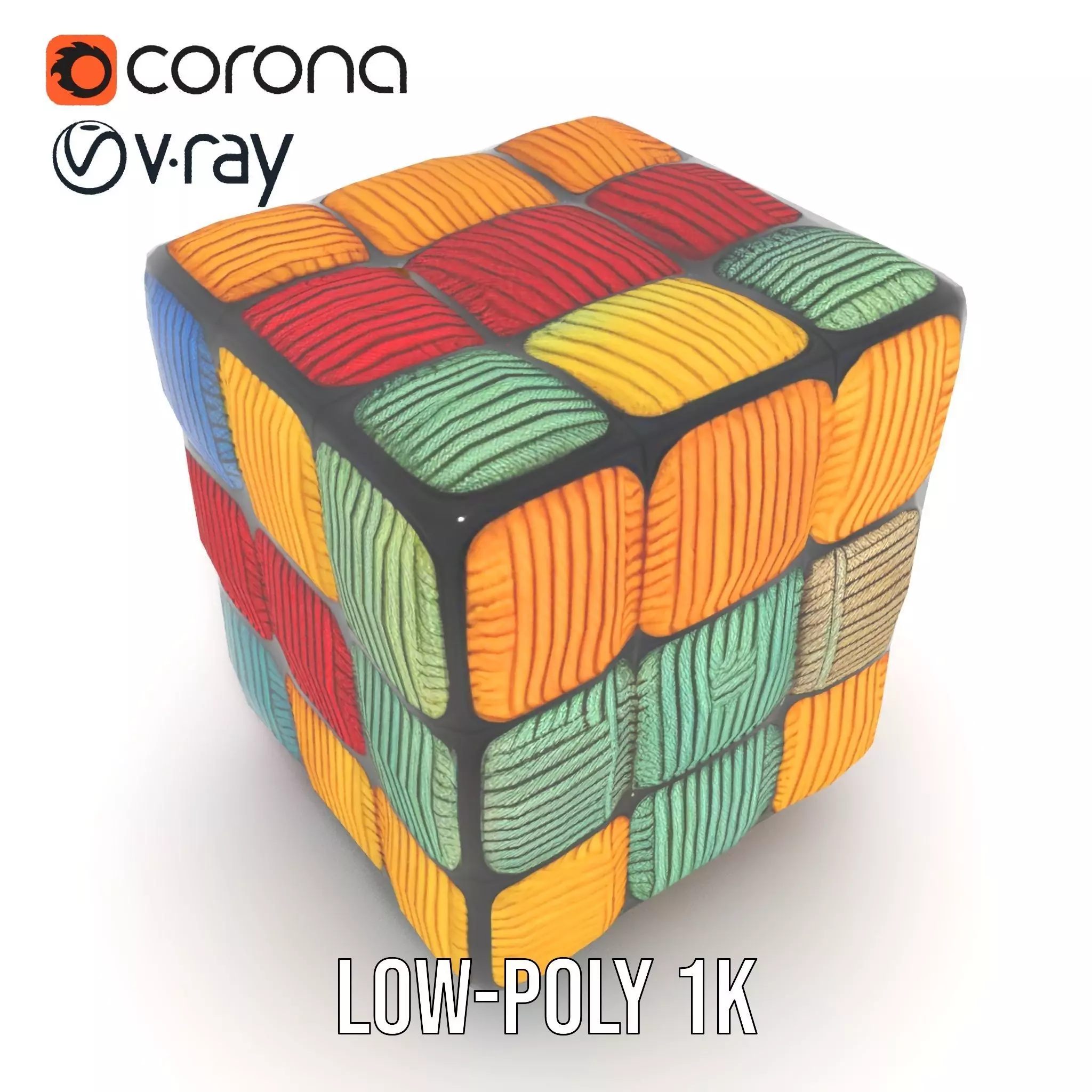 Colorful Yarn Wrapped Cube model pack Low-poly 3D model_17
