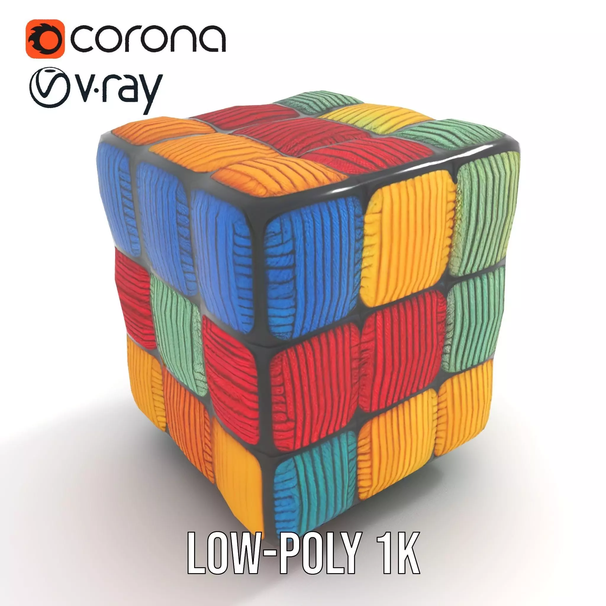 Colorful Yarn Wrapped Cube model pack Low-poly 3D model_10