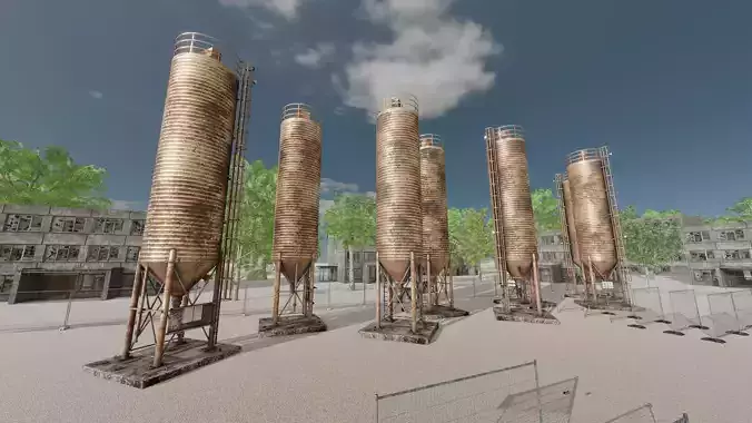 Industrial Cement Silo Version 3 old and rusty Low-poly 3D model