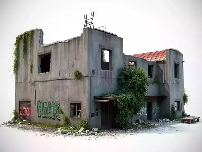 Half Destroyed Building 3D Model  Post Apocalyptic Interior