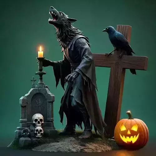 2485COLOR Werewolf Howling  3D Model  Halloween