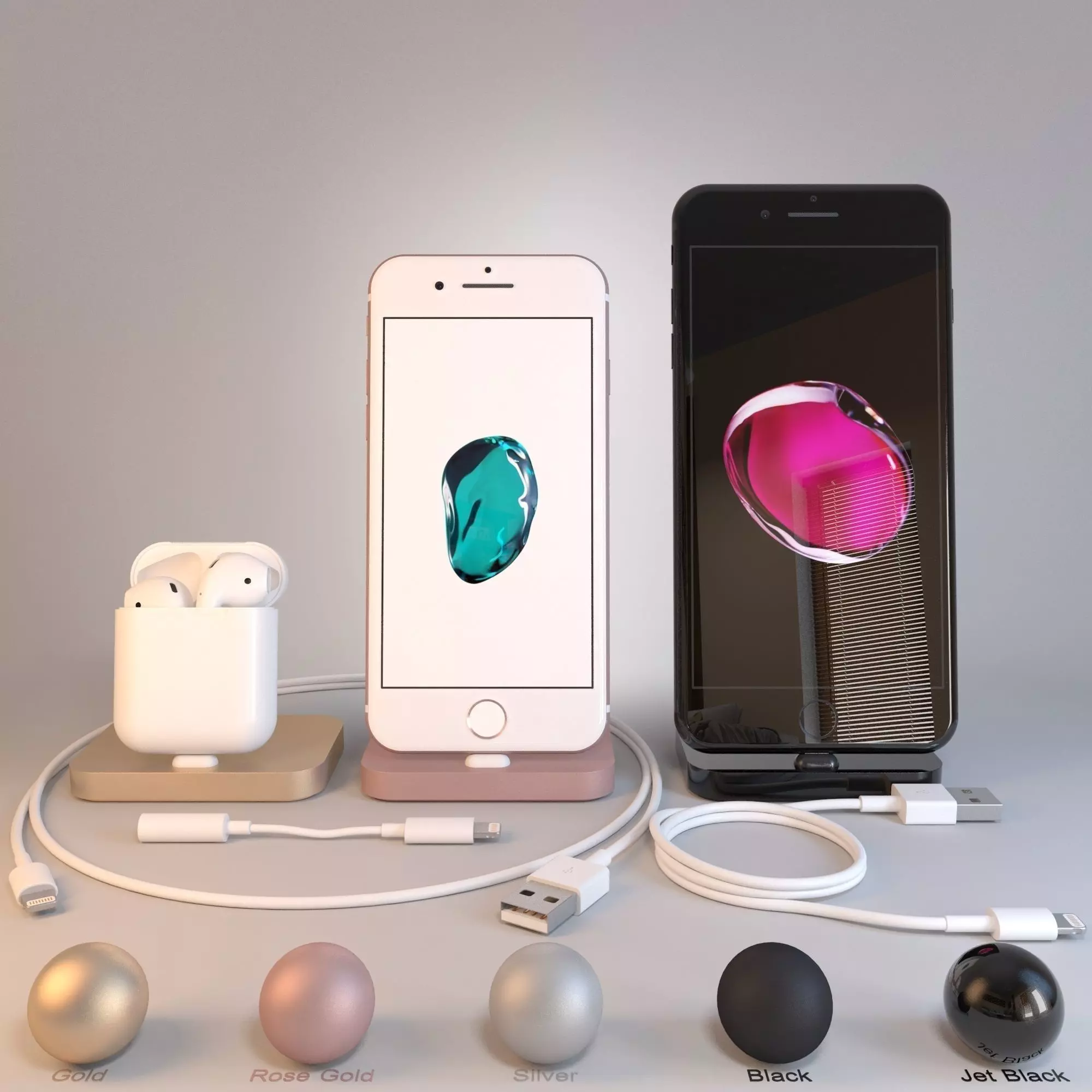 Apple Collection iPhone7 iPhone 7 Plus AirPods Lightning 3D model_0