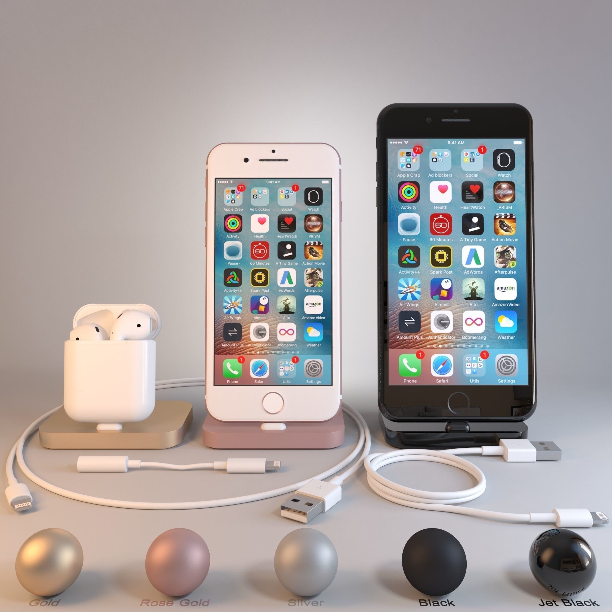 Apple Collection iPhone7 iPhone 7 Plus AirPods Lightning 3D model_3