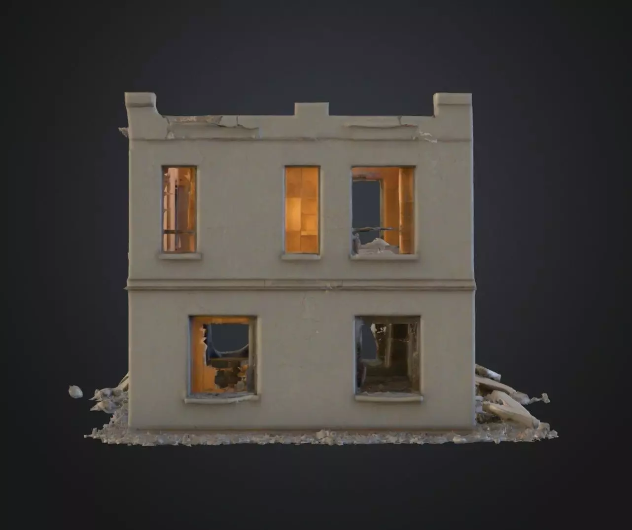 Destroyed Red Brick Building 3D Model Urban War Torn House Low-poly 3D model_3