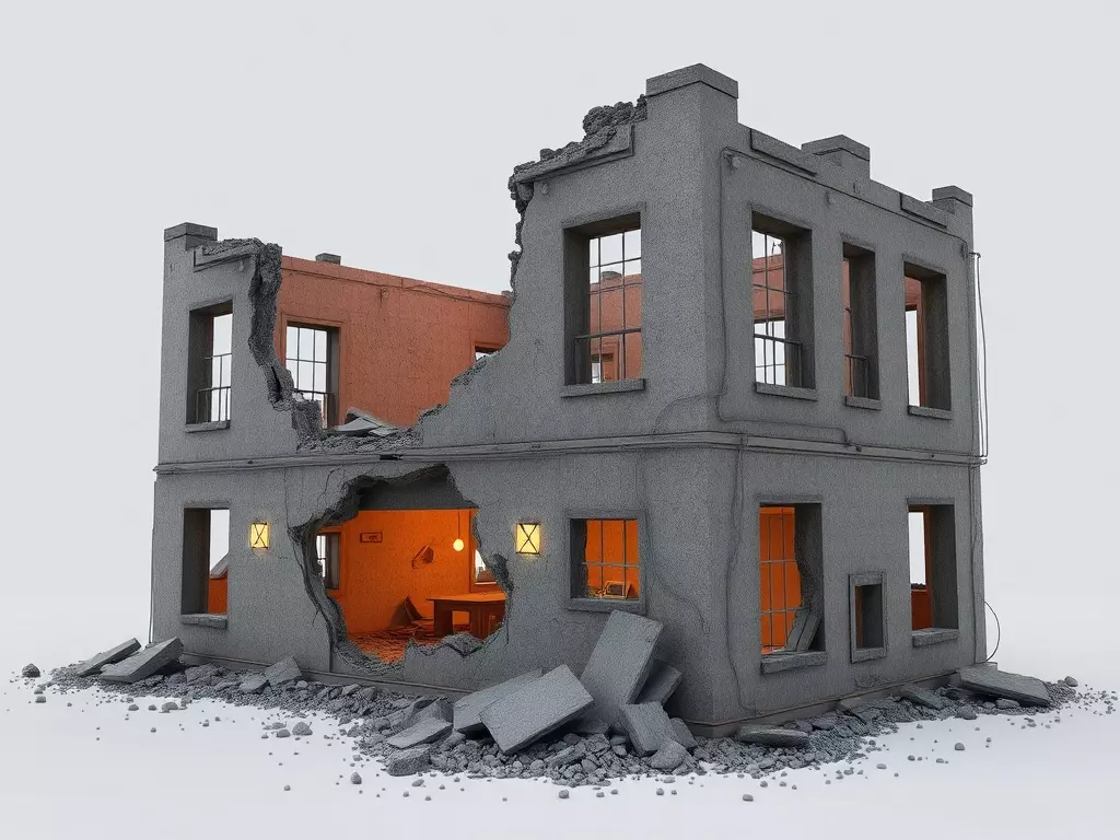Destroyed Red Brick Building 3D Model Urban War Torn House Low-poly 3D model_0