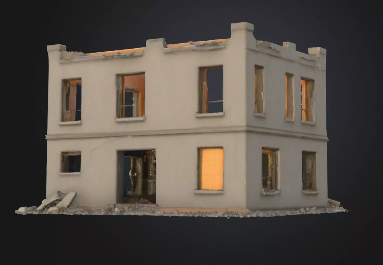 Destroyed Red Brick Building 3D Model Urban War Torn House Low-poly 3D model_4