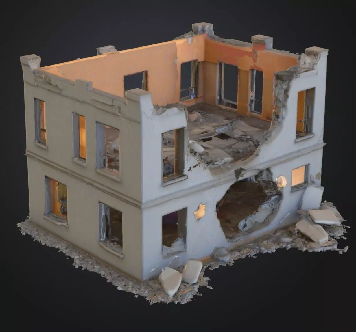 Destroyed Red Brick Building 3D Model Urban War Torn House Low-poly 3D model_2