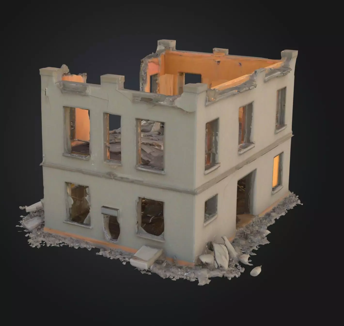 Destroyed Red Brick Building 3D Model Urban War Torn House Low-poly 3D model_5