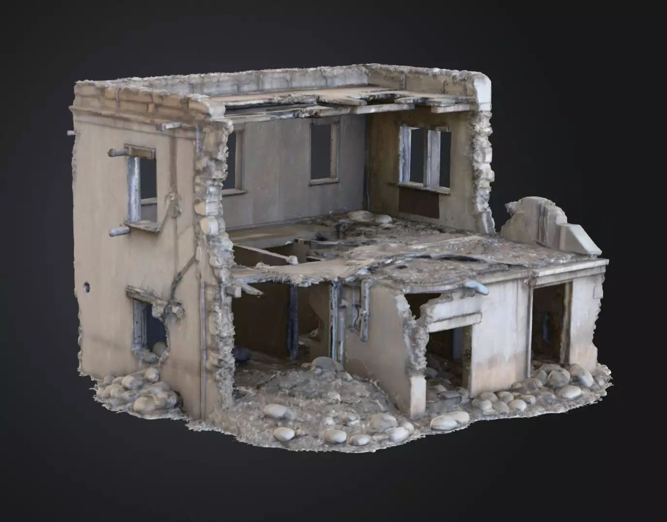 Destroyed Concrete House 3D Model Realistic Ruined Architecture Low-poly 3D model_3