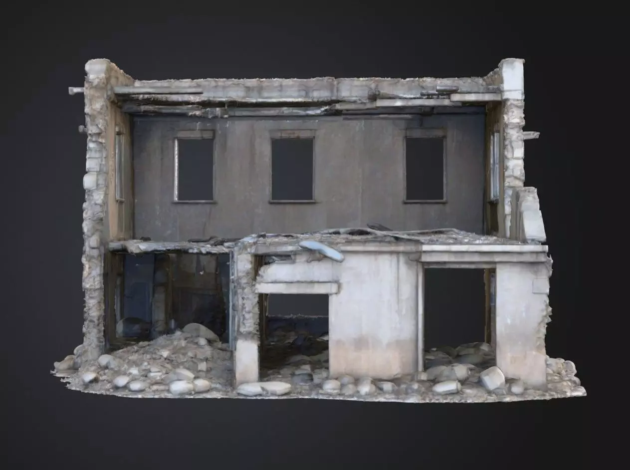 Destroyed Concrete House 3D Model Realistic Ruined Architecture Low-poly 3D model_2