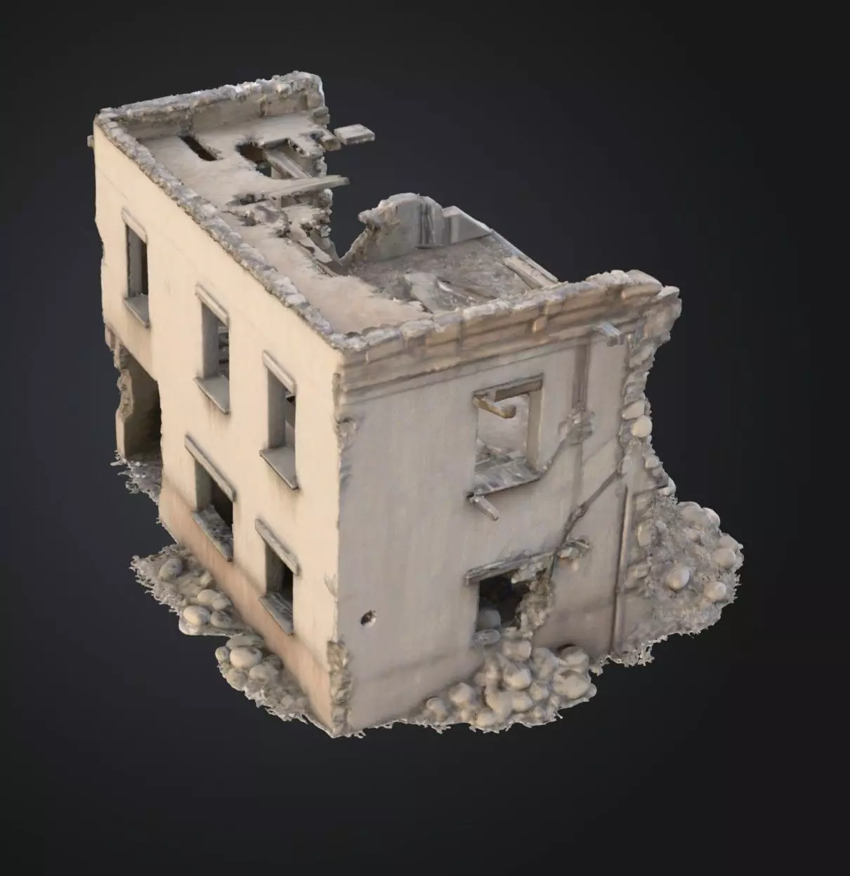 Destroyed Concrete House 3D Model Realistic Ruined Architecture Low-poly 3D model_5