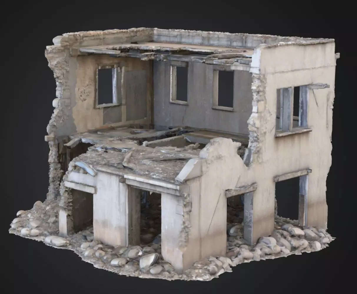 Destroyed Concrete House 3D Model Realistic Ruined Architecture Low-poly 3D model_1